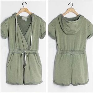 Anthropologie Saturday Sunday Olive Green Hooded Sweater Romper Women’s S